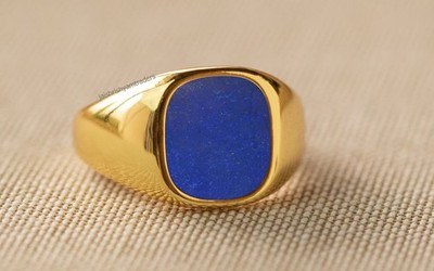 925 Sterling Silver Gold Vermeil Lapis Lazuli Signet Ring Handmade Jewelry