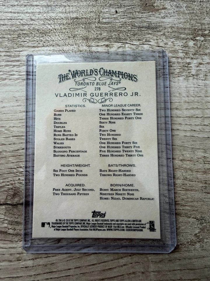 2019 Topps Allen & Ginter - Vladimir Guerrero Jr. #278 Hot Box (RC) - Image 2 of 2
