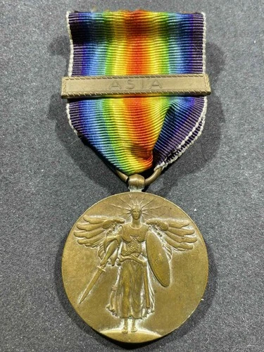 WW1 WWI Military US Army Allied Victory Medal w/ Asia Naval Service Bar Pin Back