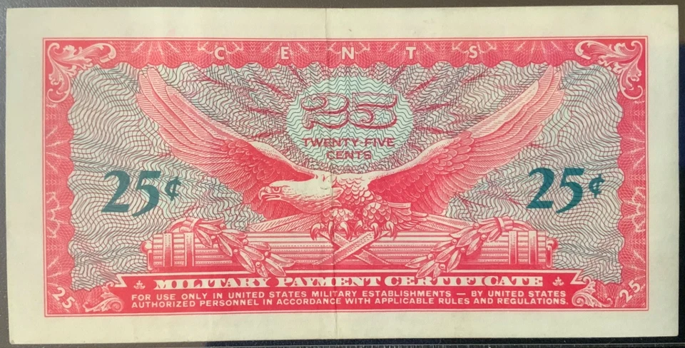 1965-1968 USA-MILITARY  PAYMENT PAPER MONEY - 25 CENTS SERIES 641 NOTE! - Image 2 of 2