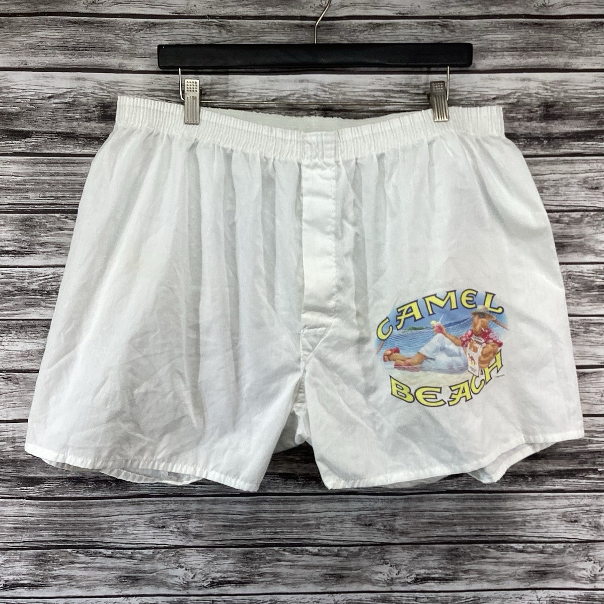 camel cigarette shorts Vintage Cigarettes Boxer Men XL White Graphic Print Lightweight 90s Vintage Camel Cigarettes Shorts 90s