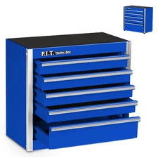 P.I.T. Mini Blue Tool Box, Portable 5-Drawer Micro Roll Cab Steel Stackable T