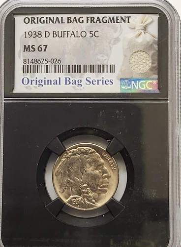 1938 D NGC MS67 RARE!!! BUFFALO NICKEL ORIGINAL BAG FRAGMENT 5C BLACK HOLDER