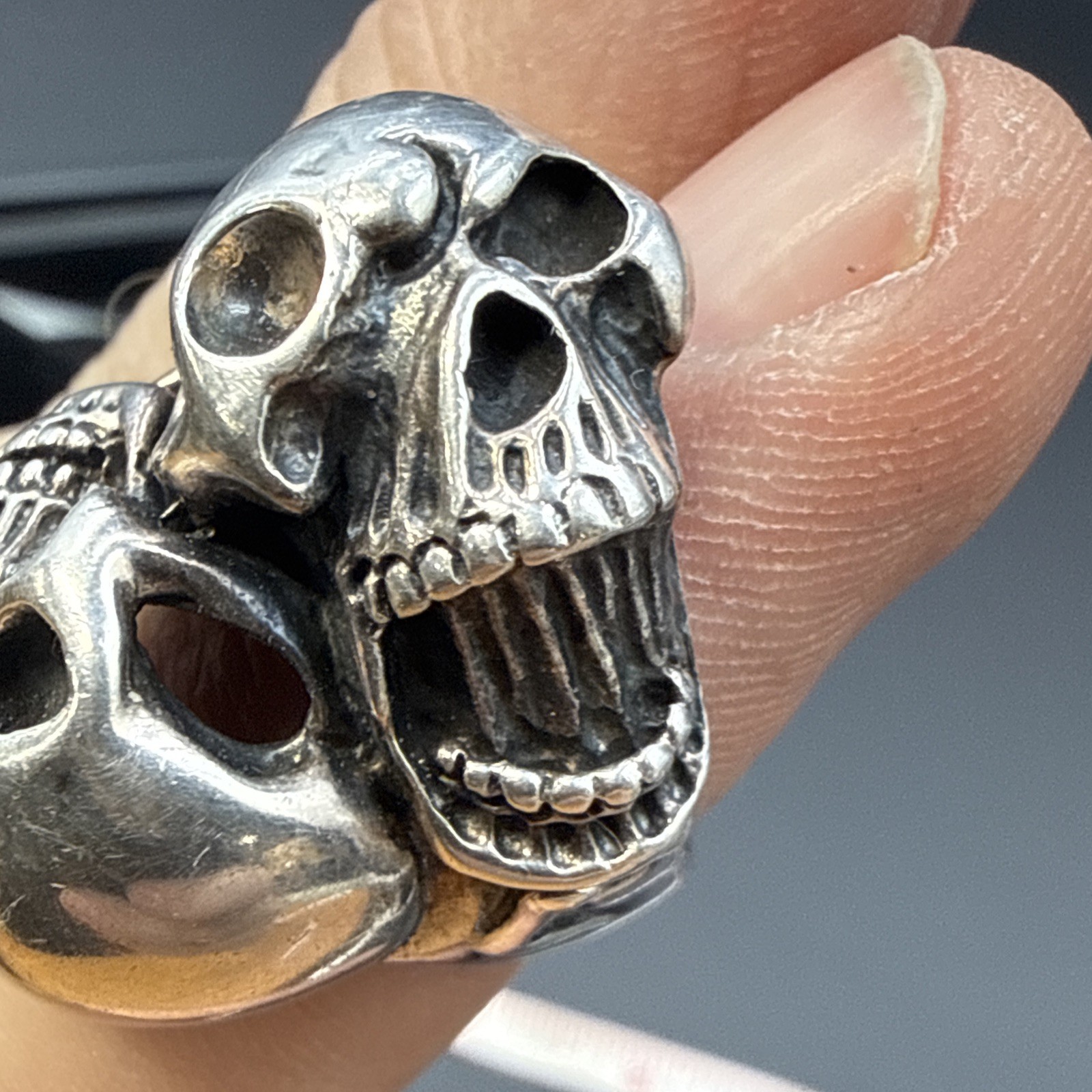 Biker Two Skull Ring Solid 925 Sterling Silver Sz… - image 18