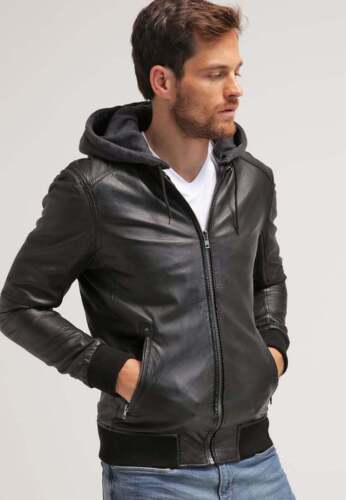 Real Leather Hoodie Jacket Coat 