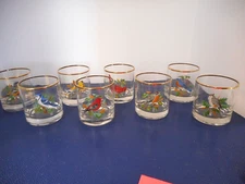 West Virginia Glass Co. 8-Piece Set Song Bird Cocktail/Juice Glass Vintage
