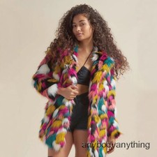 New Faux Fur Coat Women's Mid Long Hooded Fur Warm Coloful Warm Fur Jacket Coat