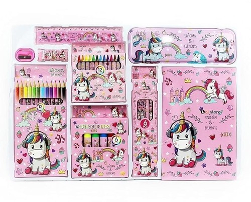 42-teiliges Schreibwaren-Set Einhorn & Kätzchen für Mädchen Federmäppchen Buntstifte Farbe & mehr - Bild 12 von 23