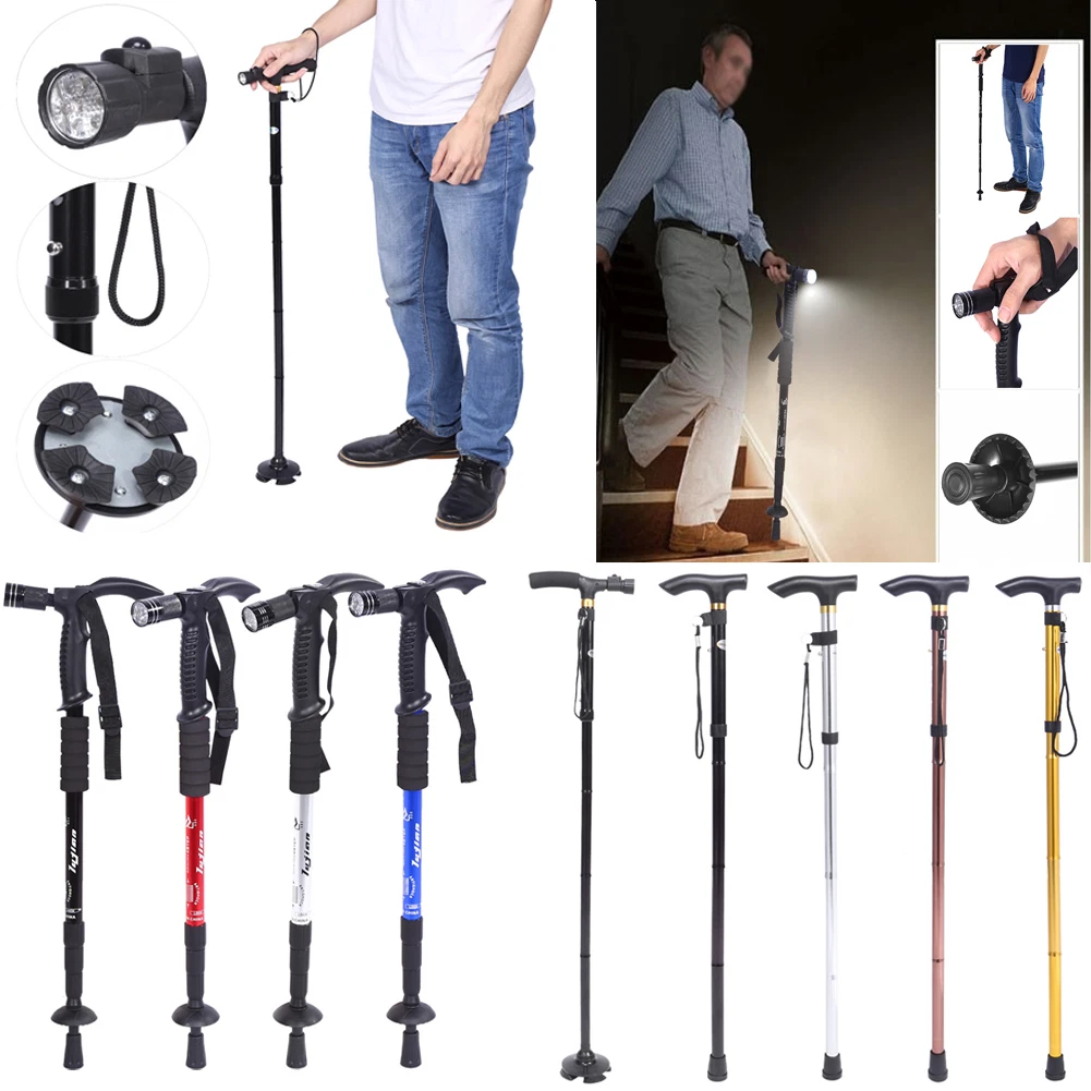 Anti-Shock Telescopic Walking Hiking Stick + LED Light Handle