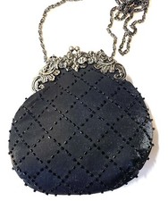 Vintage handbag, bead embroidery, silver plated lock, Jessica McClintock