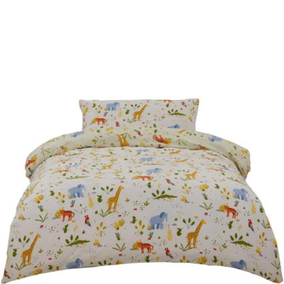 Safari Tier Bettwäscheset - DOPPEL - Giraffe Elefant Tiger Papagei Kinderzimmer