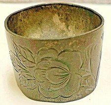 Antique Napkin Ring" 1899 " Etched Floral Design Pewter? Serving