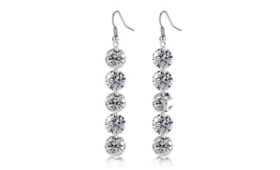 18K White Gold Plated 5 Row Drop/Dangle Earrings Made With Swarovski Elements