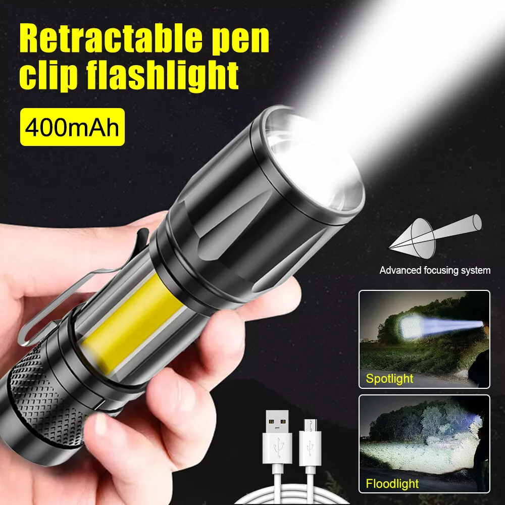 Mini LED Torch Light USB Rechargeable Zoomable Flashlight 1200000LM Camping  Lamp