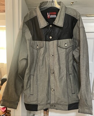 #ad Urban Culture By Propain Mens Gray Denim Jacket With Leather Trim XXL Hip Hop $39.99
