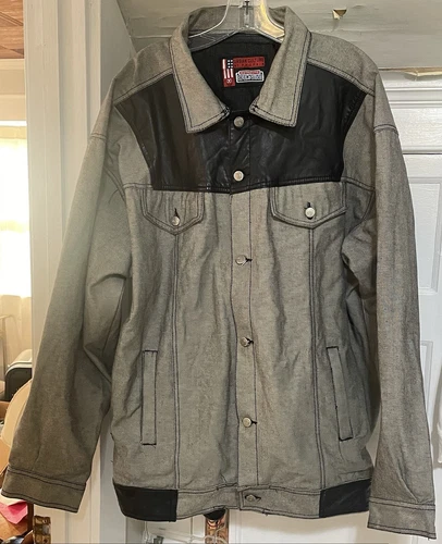 Urban Culture By Propain Mens Gray Denim Jacket With Leather Trim XXL Hip Hop - product listing photo