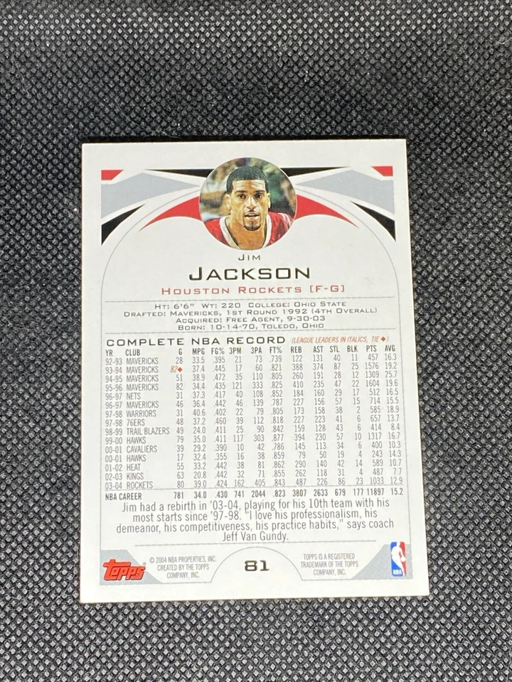 Jim Jackson Houston Rockets 2004-05 Topps Signed Auto Card #81 ~ COA - Image 2 of 3