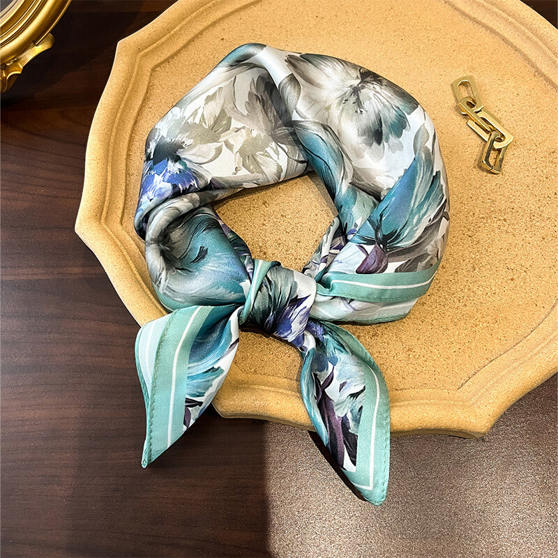 100% Mulberry Silk Scarf for Women - Square Headband Necktie Hair Accessory 53cm