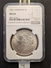 1921 morgan silver dollar MS 64 NGC
