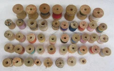 45 Vintage 1950s PRINTED WOOD THREAD SPOOLS Corticelli Dennison Cotton
