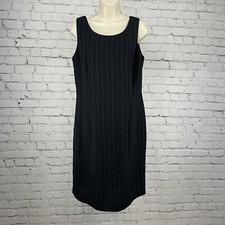 VTG SL Fashions Black Striped Business Above Knee Shift Dress USA Made Size 10