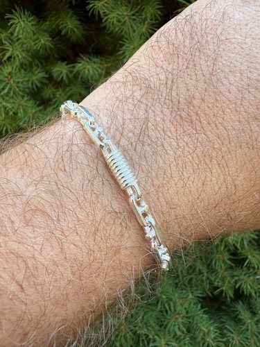 Real 925 Sterling Silver Handmade 5mm Spring Barrel Bullet Rolo Bracelet 7-9" - Picture 9 of 19