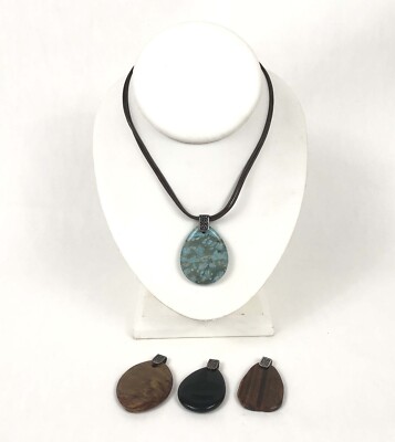 Moss Agate Tigers Eye Jasper Obsidian Leather Sterling Necklace Interchangeable