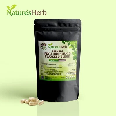 NATURES HERB Psyllium Husk + Flaxseed Capsules 6600mg Weight Loss Fibre Colon Cleanse Vegan