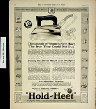 1924 Hold Heet Iron Russel Electric Company Appliances Vintage Print Ad 4189