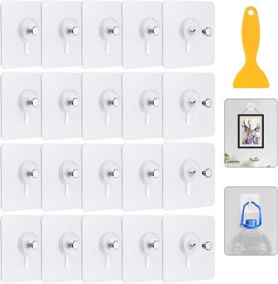 20 Pcs Bilderhaken Selbstklebend Transparent Klebehaken ohne Bohren Schraubhaken