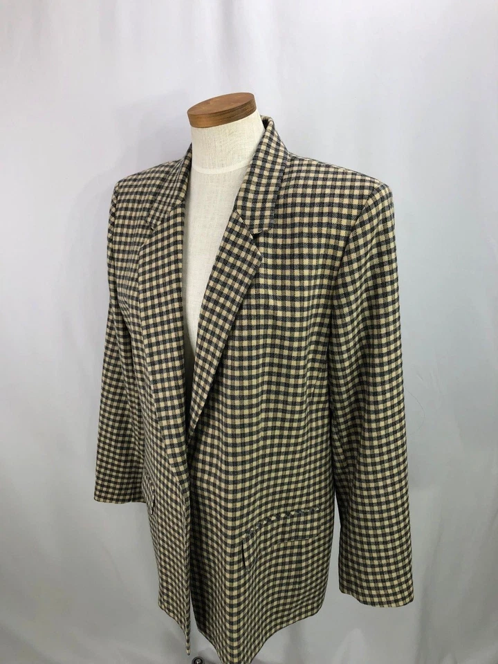 Chaqueta Blazer Lands End Para Mujer Beige Azul Lana Portador Negocios 12 Foto 4 de 4