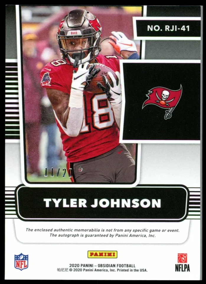 Tyler Johnson 2020 Obsidian Football 5 Color Dual Patch RPA Rookie Auto 11/20 RC - Image 2 of 2
