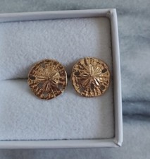 Sand Dollar Gold Tone Stud Post Earrings Lightweight Beach wedding marine