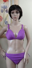 NWT COLE of CALIFORNIA berry purple Strap pleat swim top loop tie bottom set,L