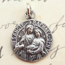 Archangel St Raphael Medal - Sterling Silver Antique Replica 