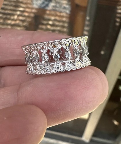 Vintage Avon RJ Graziano Clear CZ Silver Tone Wide Band Size 9 Ring - Picture 6 of 8