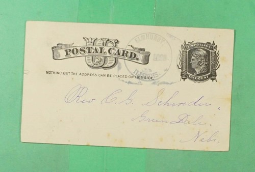 DR WHO 1886 POSTAL CARD ELMHURST IL FANCY CANCEL TO GREEN DALE NE m18111