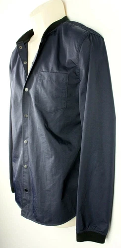 Topman Mens Snap Button Bomber Fit Jacket Sz Small Blue Polyester Blend EUC image 5