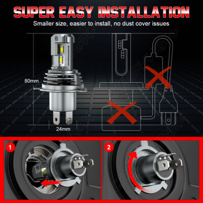 H4 Motorcycle White LED Headlight 6000K Motorbike Hi-Lo Beam Light