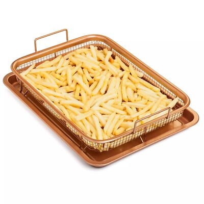 2 Stück Kupfer Crisper Antihaft Ofen Mesh Backblech Chips Knusper Korb Werkzeug