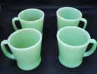 VTG Fire King Jadeite Green D Handle Mug Oven Ware Glass Coffee Cups Lot Of 4