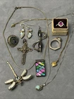 Vtg Sterling Silver Jewelry Lot Modernist Sterling Ring Larimar Puffy Heart Moon