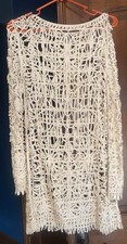 Topshop Cream Soutache Crochet Dress Long Sleeve Tassel Boho Festival Cover Up