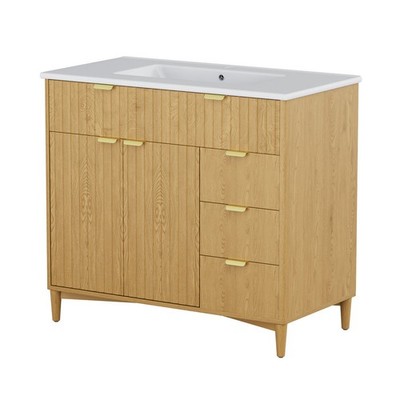 36'' Bathroom Vanity w/ Ceramic Sink Freestanding Cabinet w/ Drawers