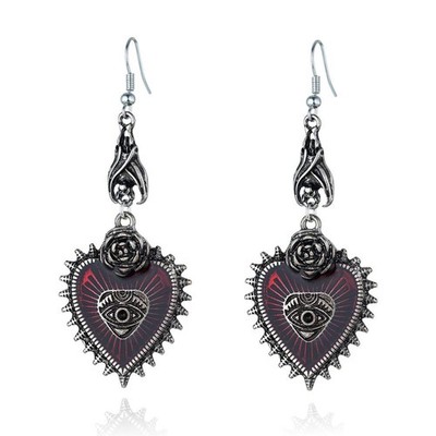 Punk Rock Bat Gothic Evil Eye Red Heart Earrings for Women 2.99 inches, 