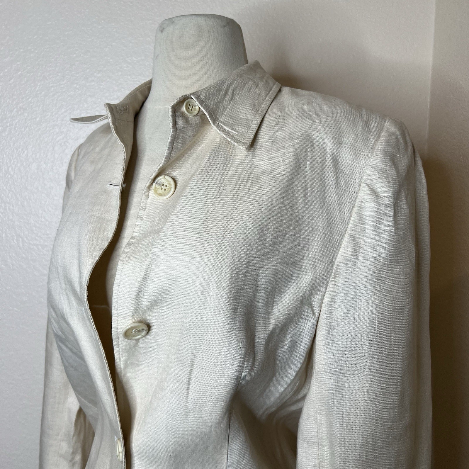 FILA Giacca blazer Embassy Row vintage puro lino taglia 10 beige ufficio preppy costa