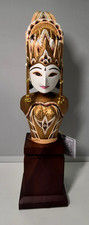 Beautiful indonesian Wayang Golek style Shinta Bust figurine on wooden Plinth