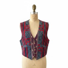 J. Peterman Ethnic Woven Vest Hemp Blend, Boho Southwest, Size M, Vintage