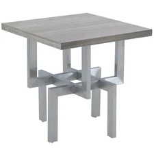 Armen Living Illusion Wood and Stainless Steel End Table in Gray/Chrome