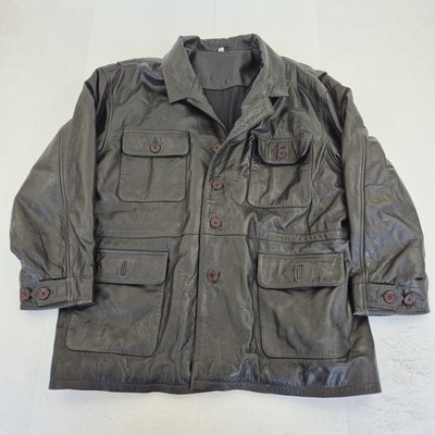 Lederjacke 50 schwarz Herren Kragen Langarm Taschen Knopf